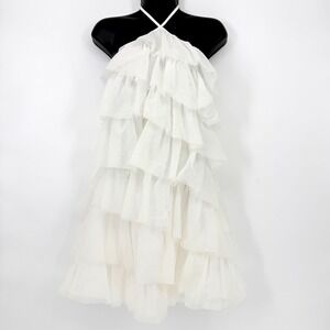 Beginning Boutique White Tulle Ruffle Halter Mini Dress Tiered Mesh Party NWT 4